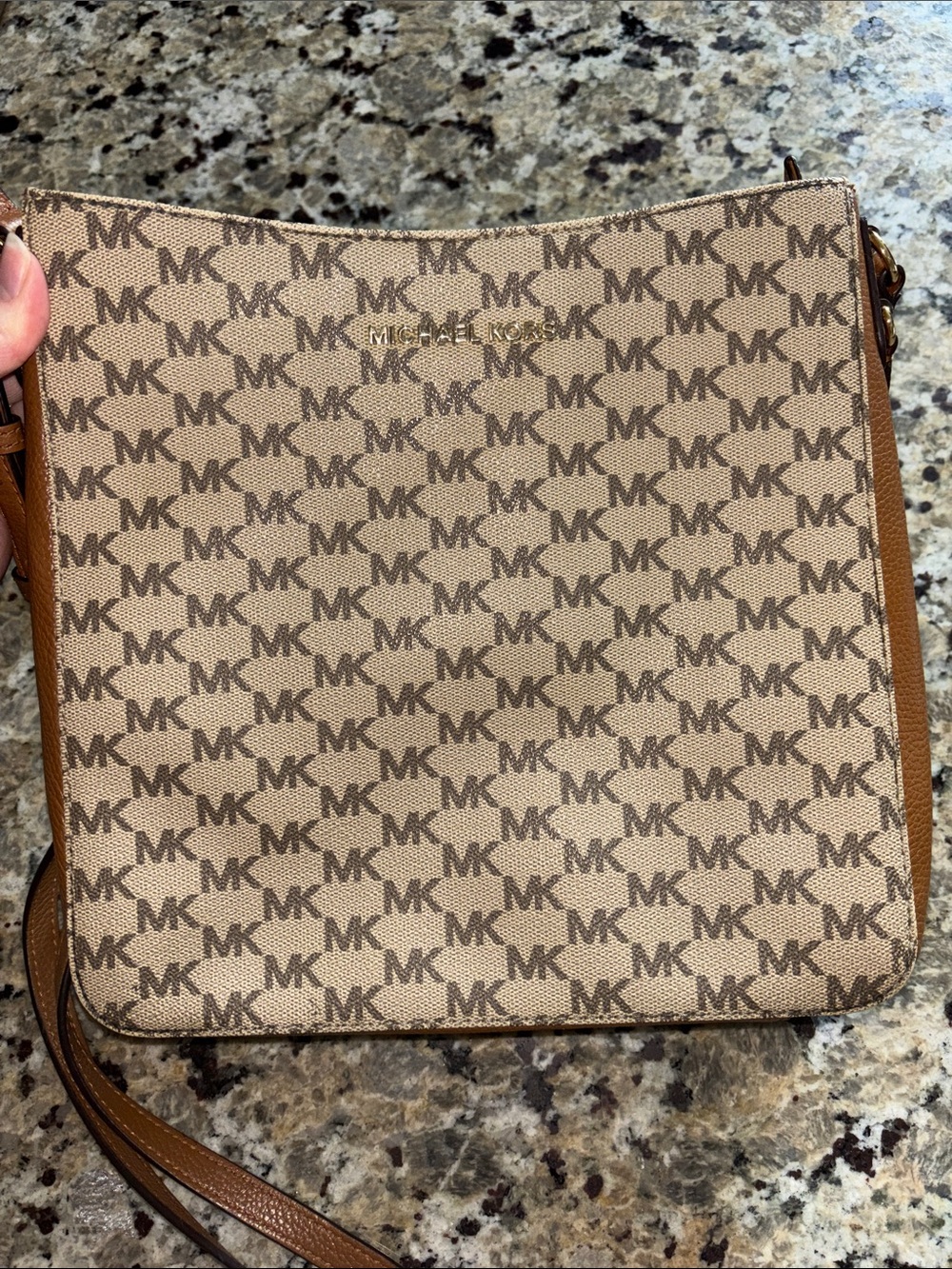 Michael Kors Tan/Brown Signature Monogram Messenger Bag